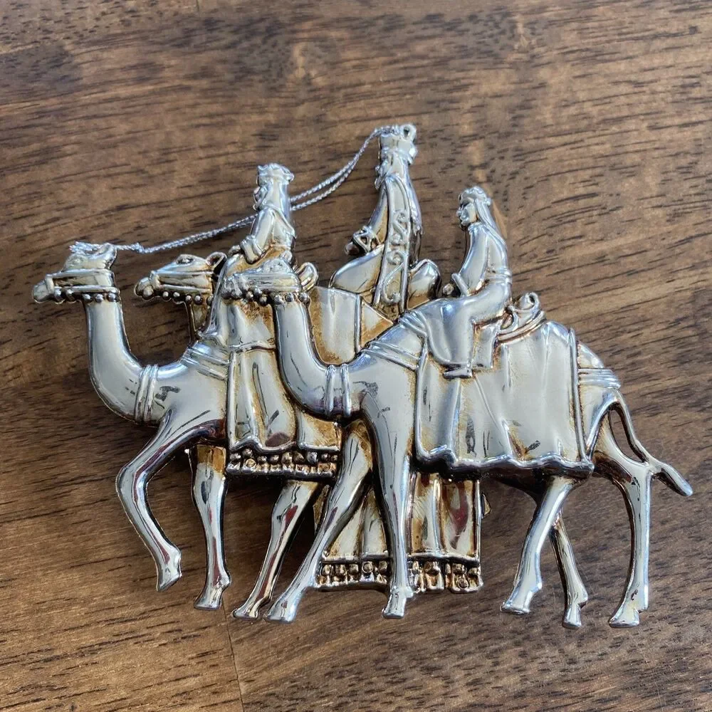4 Vintage Christmas Ornaments Gold Tone Wise Men Camel Angel Manger Jesus